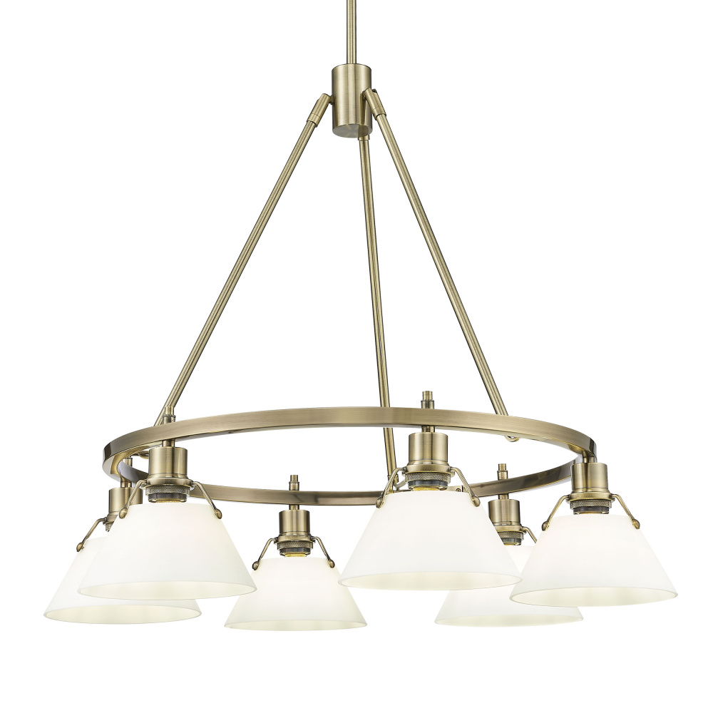 Yep by Golden Lighting Orwell 6-light Chandelier in Aged Brass and Opal Glass